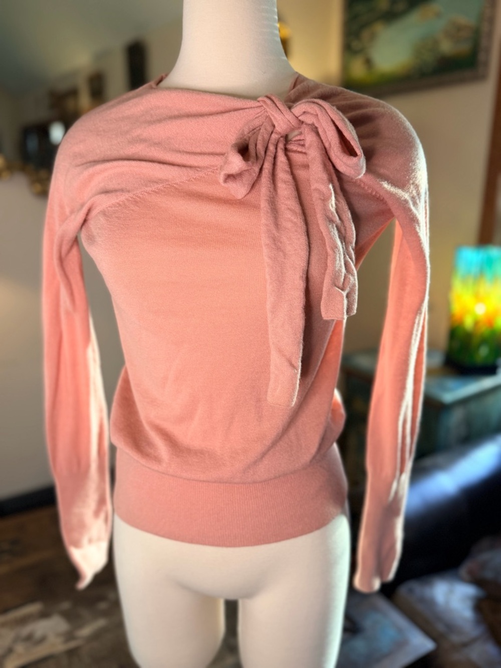 LOFT Light Salmon Pink Sweater w/tie neckline